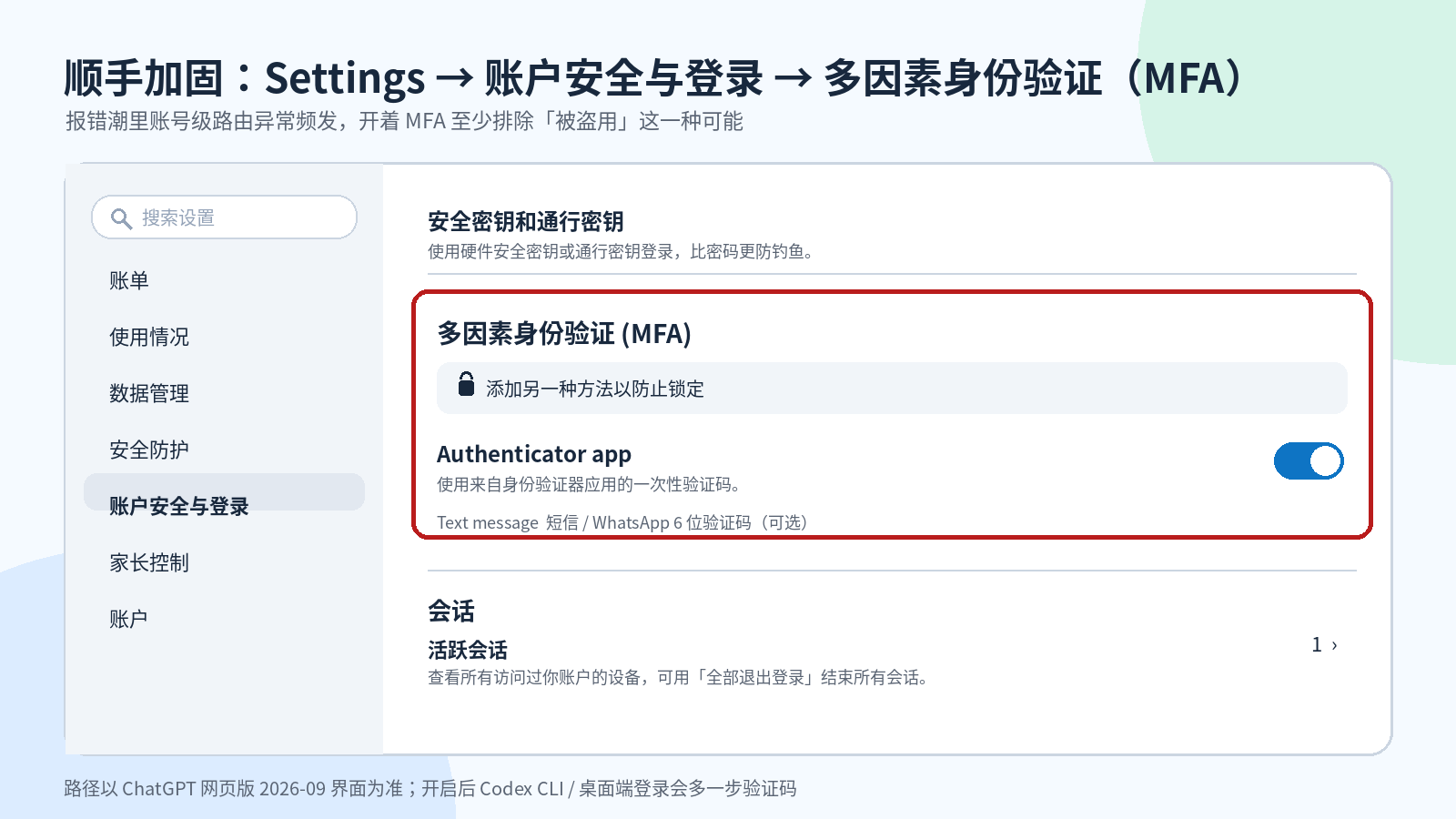 ChatGPT 账户安全与登录设置:开启多因素身份验证 MFA